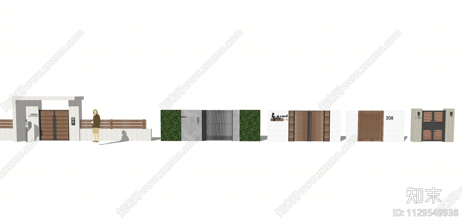 现代别墅庭院花园庭院门SU模型下载【ID:1129549938】