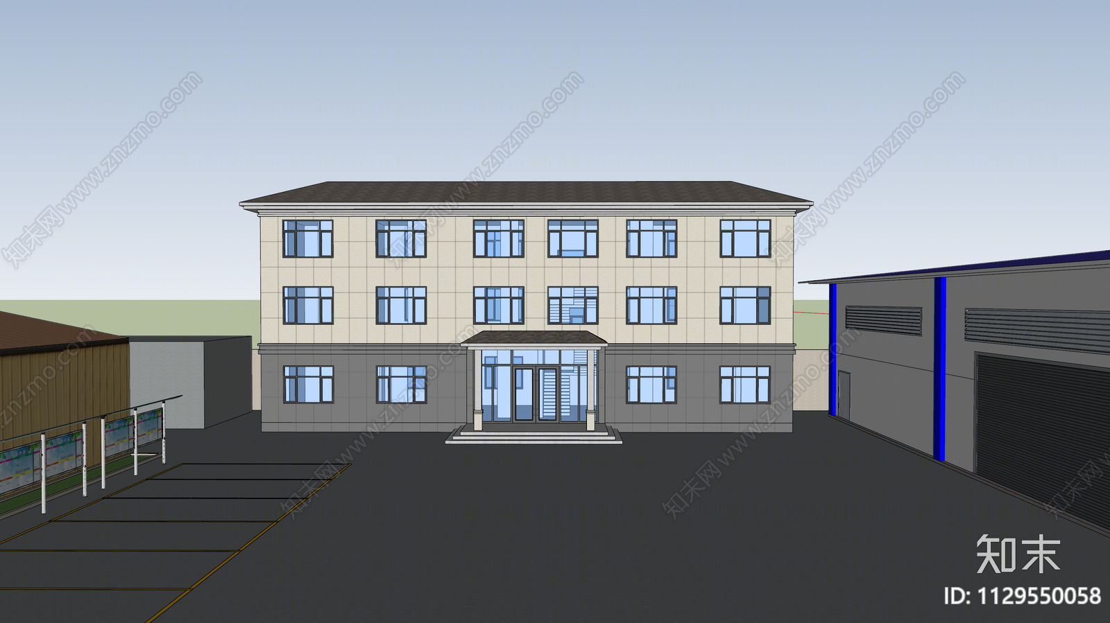 现代三层办公楼SU模型下载【ID:1129550058】