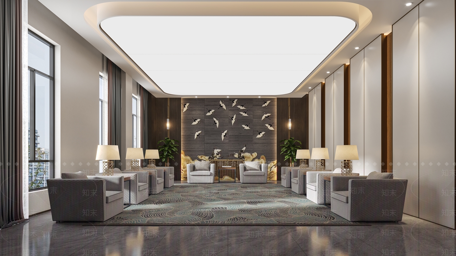 新中式会客厅3D模型下载【ID:1129551984】