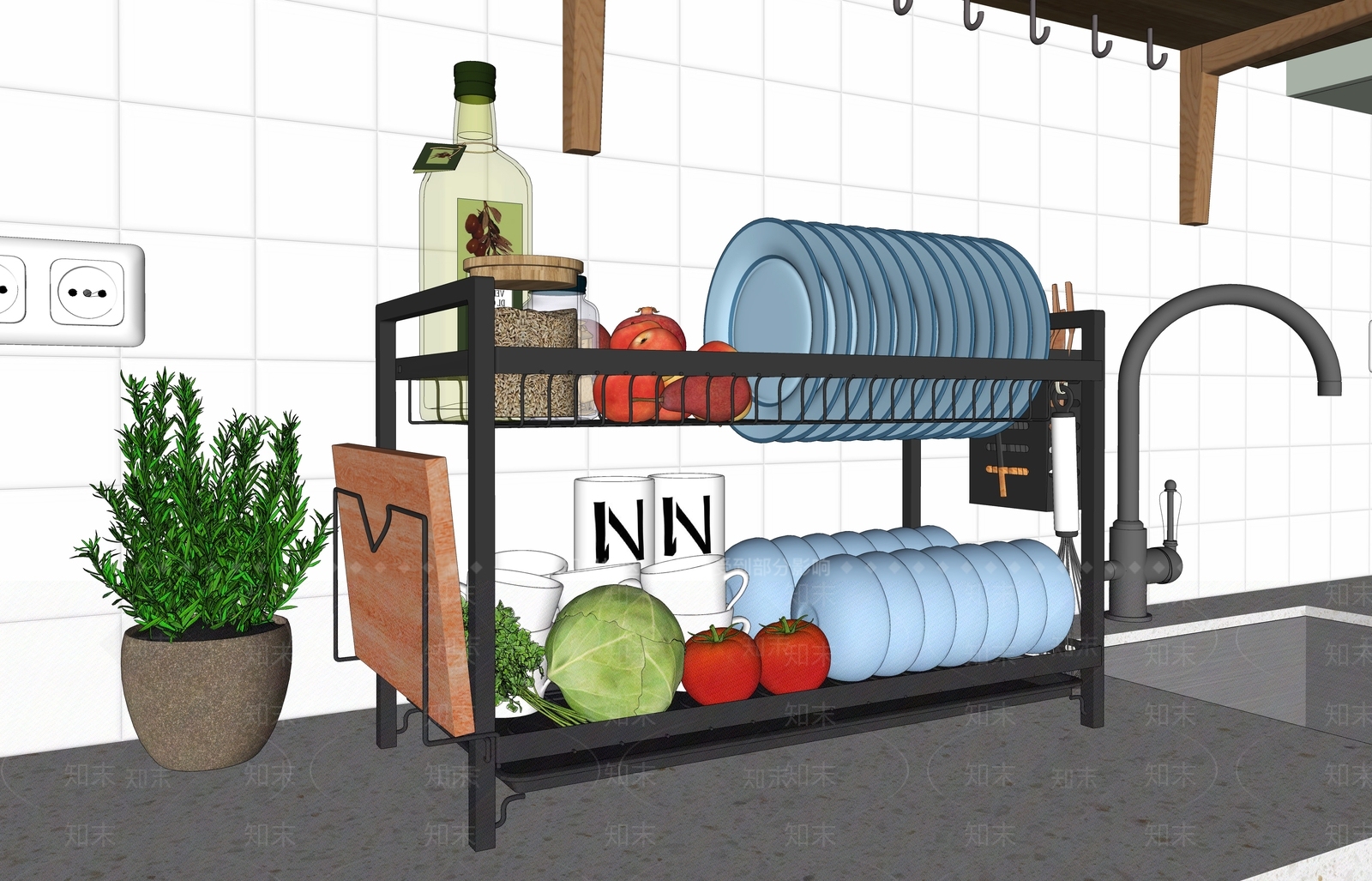 厨房用品组合SU模型下载【ID:1129552271】