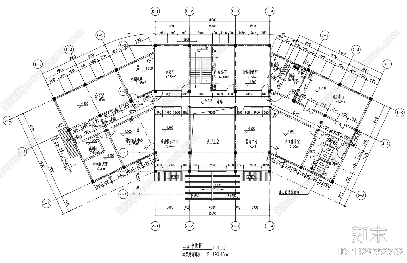 两层游客服务中心建筑施工图下载【ID:1129552762】