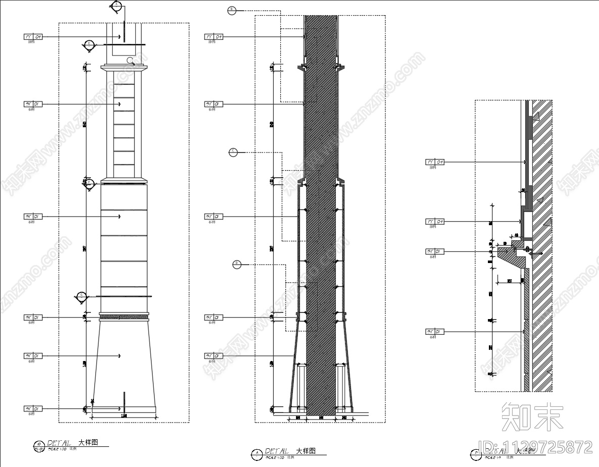 柱子电梯墙节点cad施工图下载【ID:1129725872】