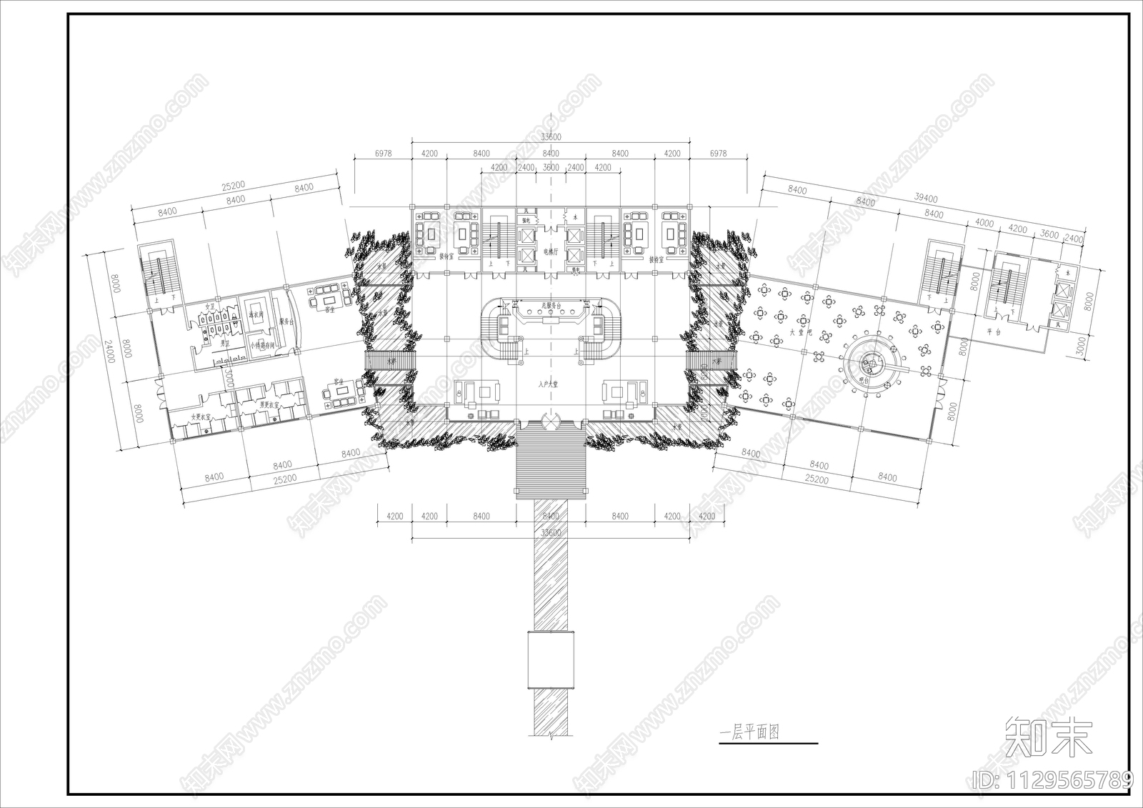 温泉休闲会所平面布置图cad施工图下载【ID:1129565789】