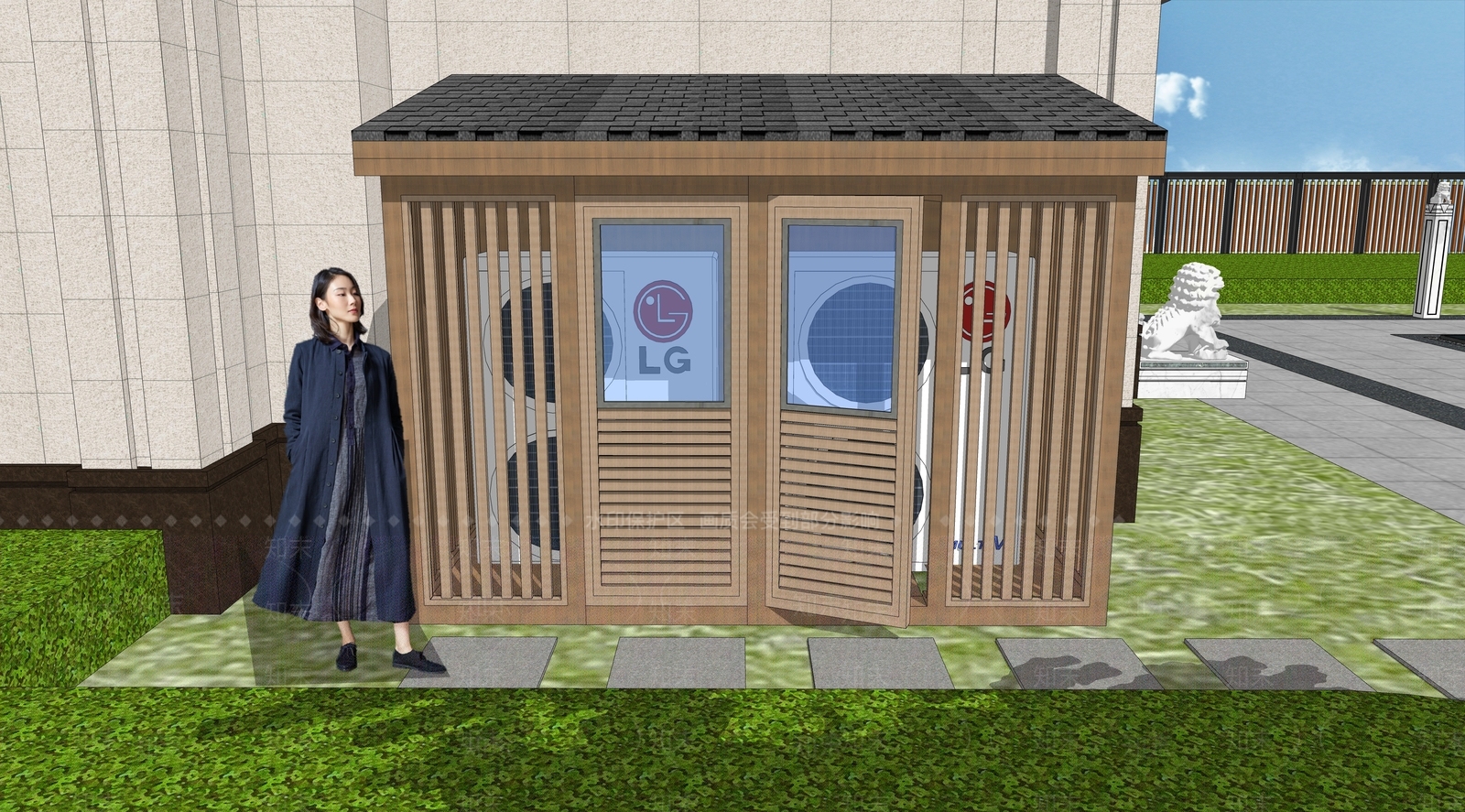 现代庭院设备房木屋SU模型下载【ID:1129597774】