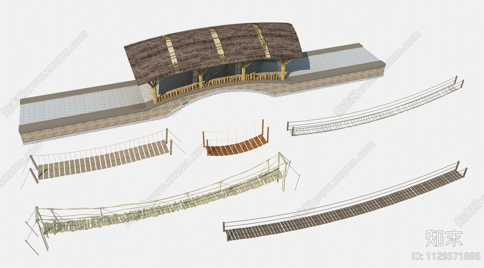 现代景观吊桥3D模型下载【ID:1129571896】