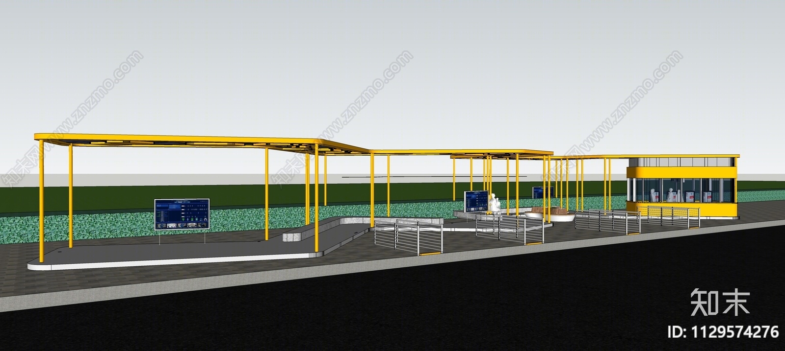 现代公交站构架SU模型下载【ID:1129574276】