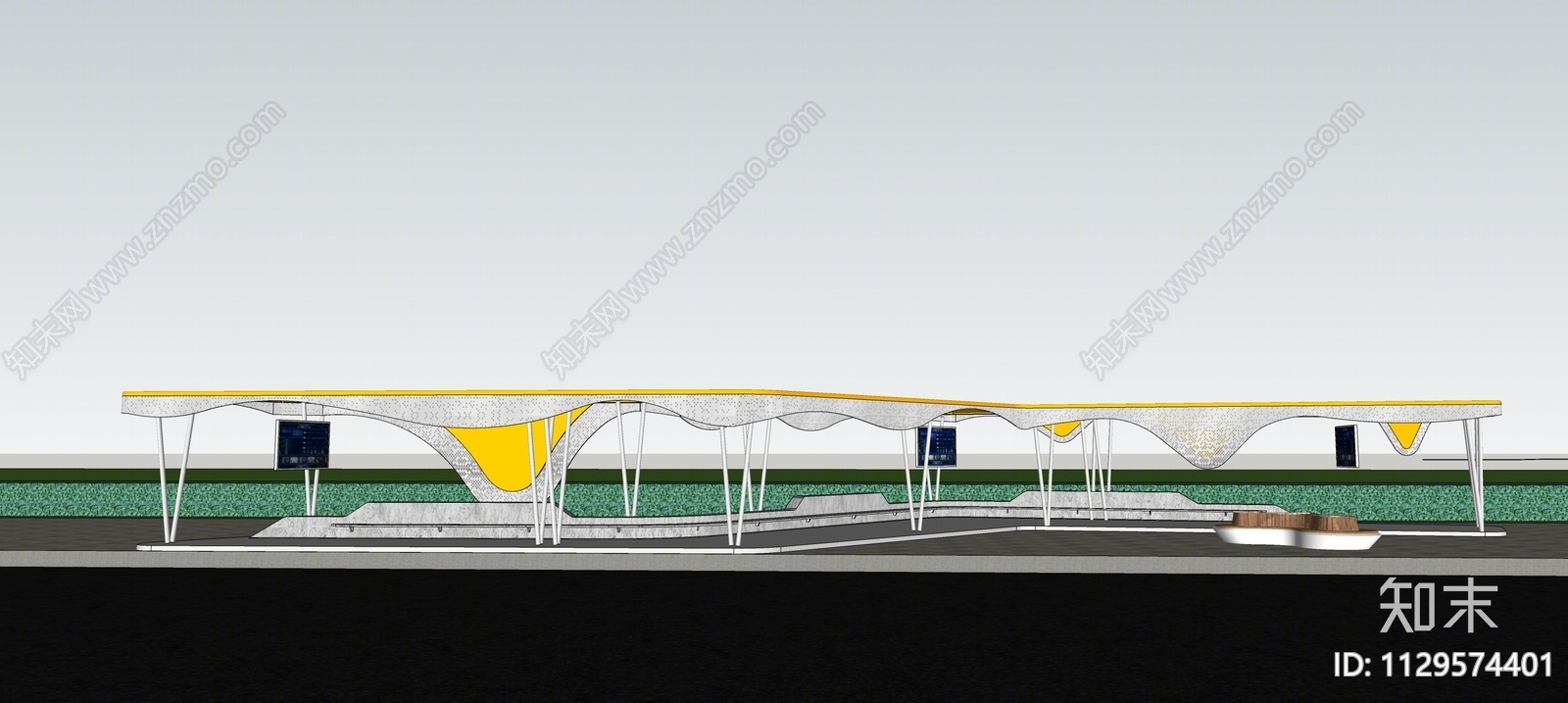 现代公交站构架SU模型下载【ID:1129574401】