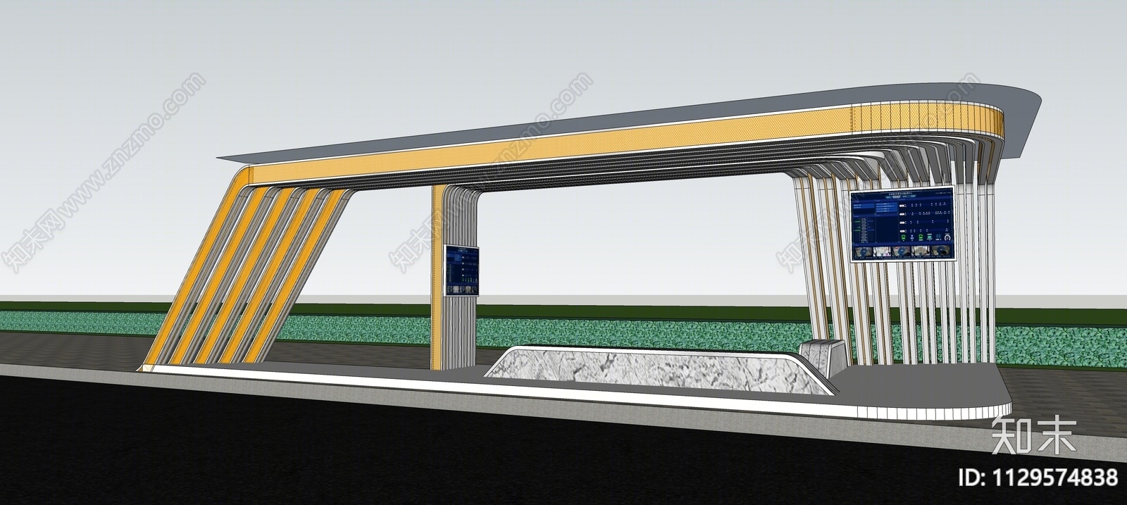 现代公交站构架SU模型下载【ID:1129574838】