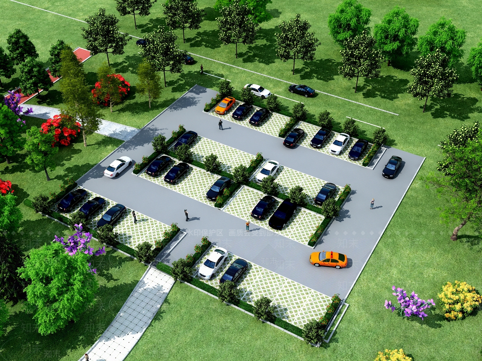 现代户外停车场3D模型下载【ID:1129577335】
