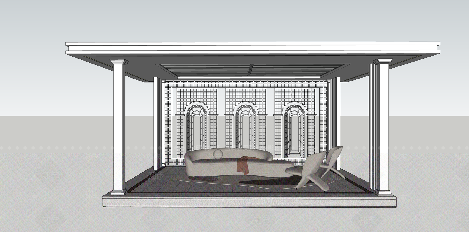 简欧法式格栅休息亭子SU模型下载【ID:1129592105】