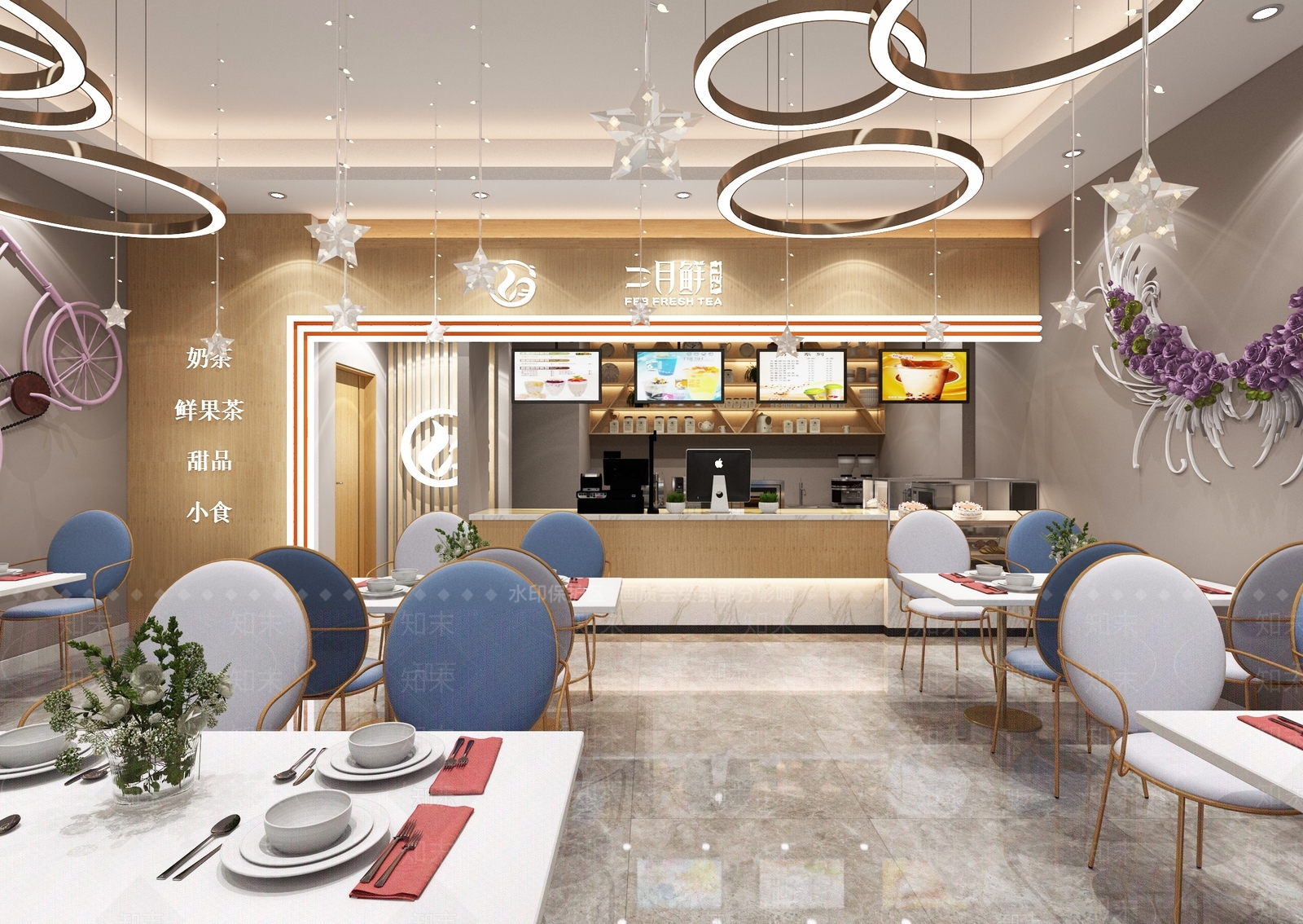 现代轻奢茶餐厅3D模型下载【ID:1129595967】