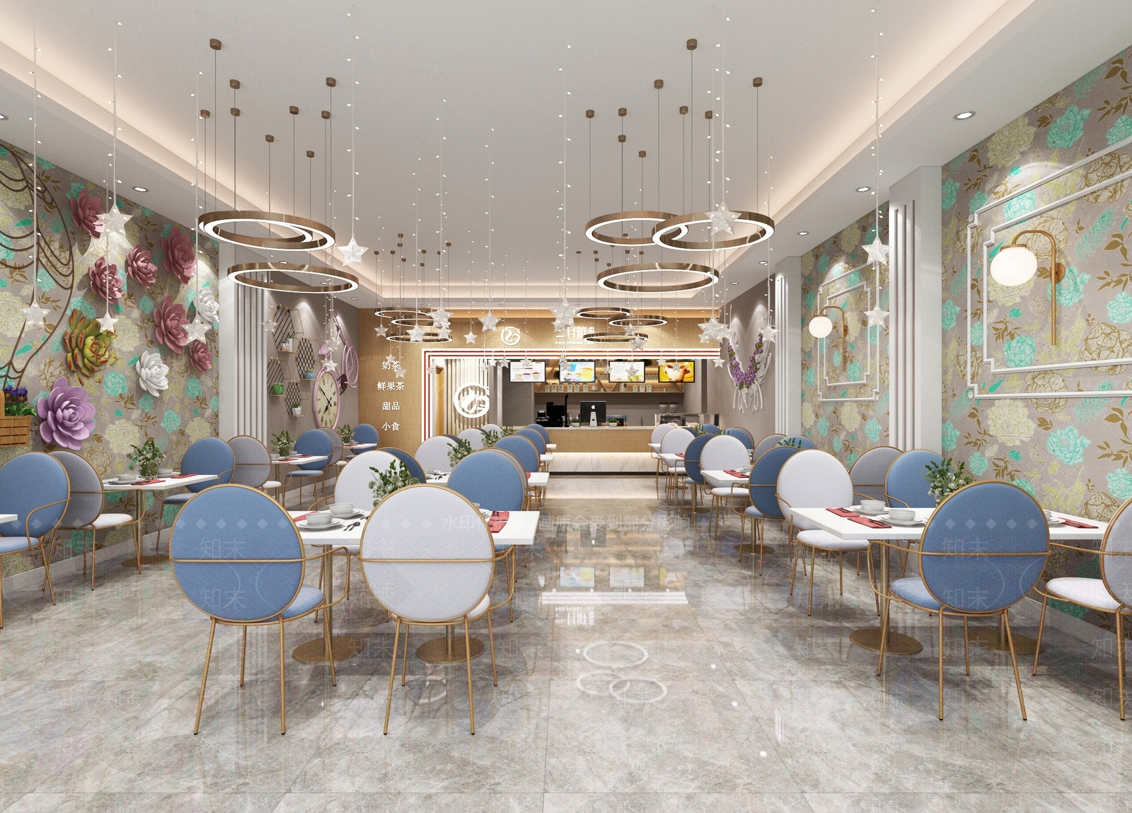 现代轻奢茶餐厅3D模型下载【ID:1129595967】