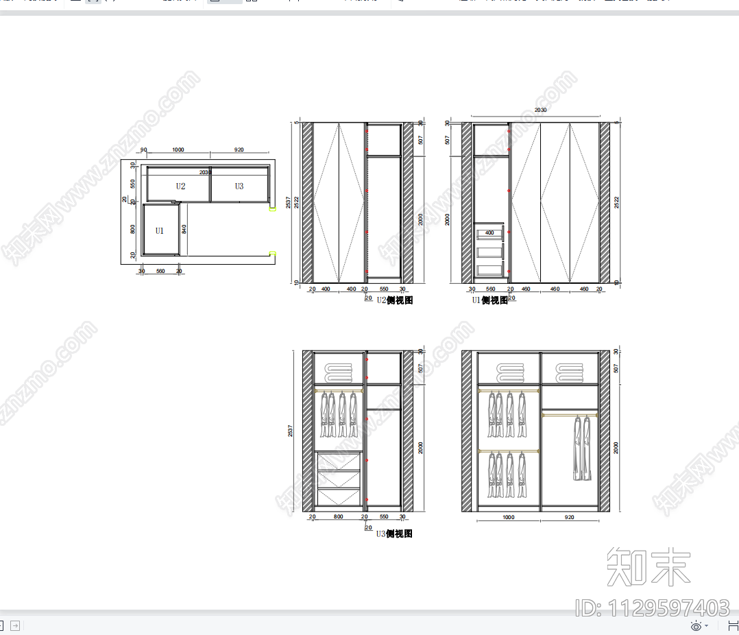 定制衣柜cad施工图下载【ID:1129597403】