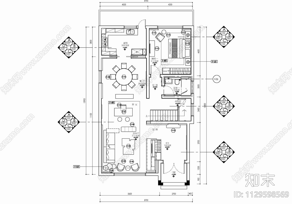 400㎡三层别墅室内施工图下载【ID:1129598569】