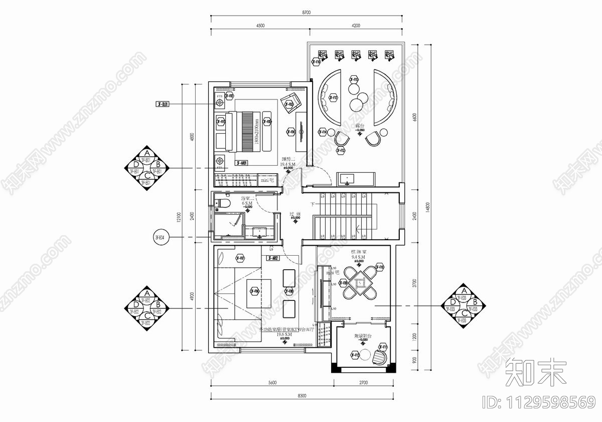 400㎡三层别墅室内施工图下载【ID:1129598569】