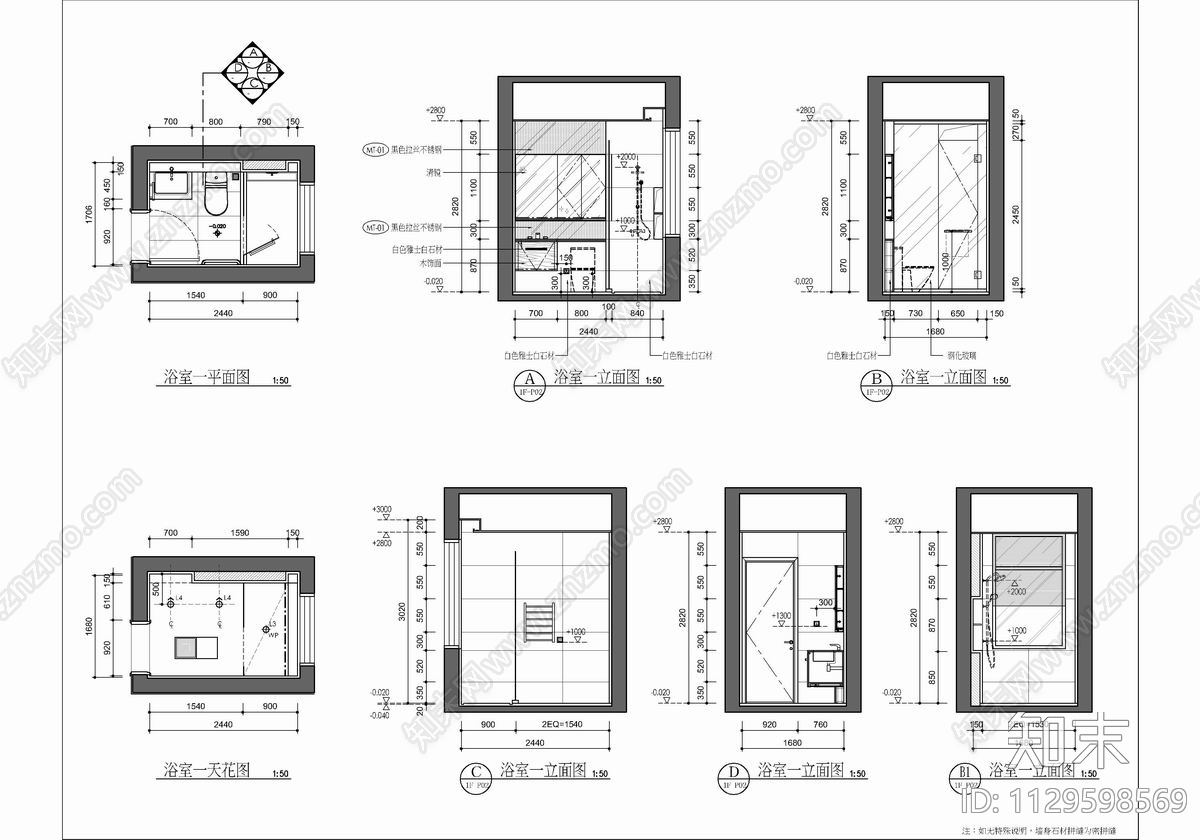 400㎡三层别墅室内施工图下载【ID:1129598569】