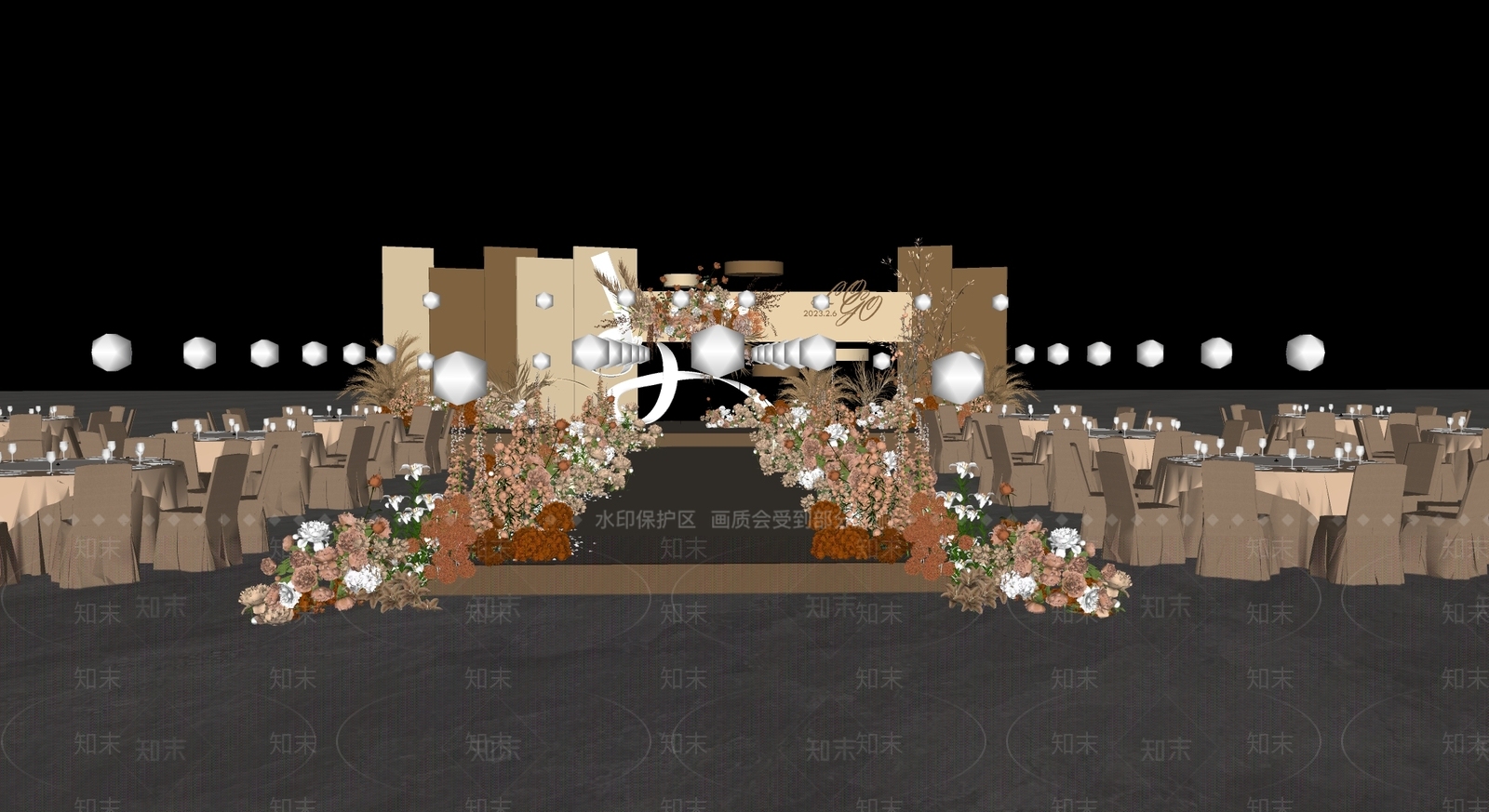 现代咖色婚礼SU模型下载【ID:1129604693】