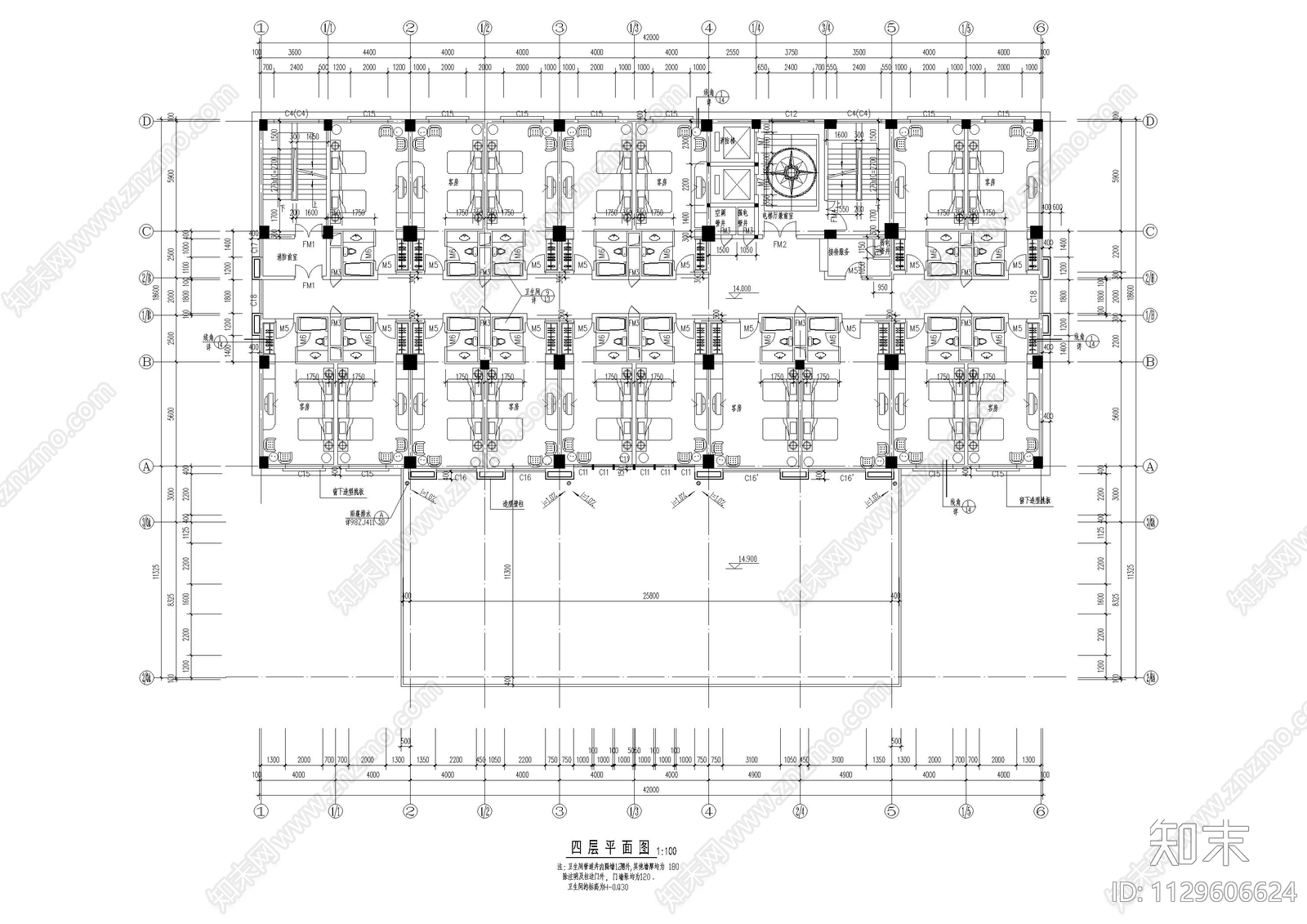 新锦城宾馆室内平面图施工图下载【ID:1129606624】