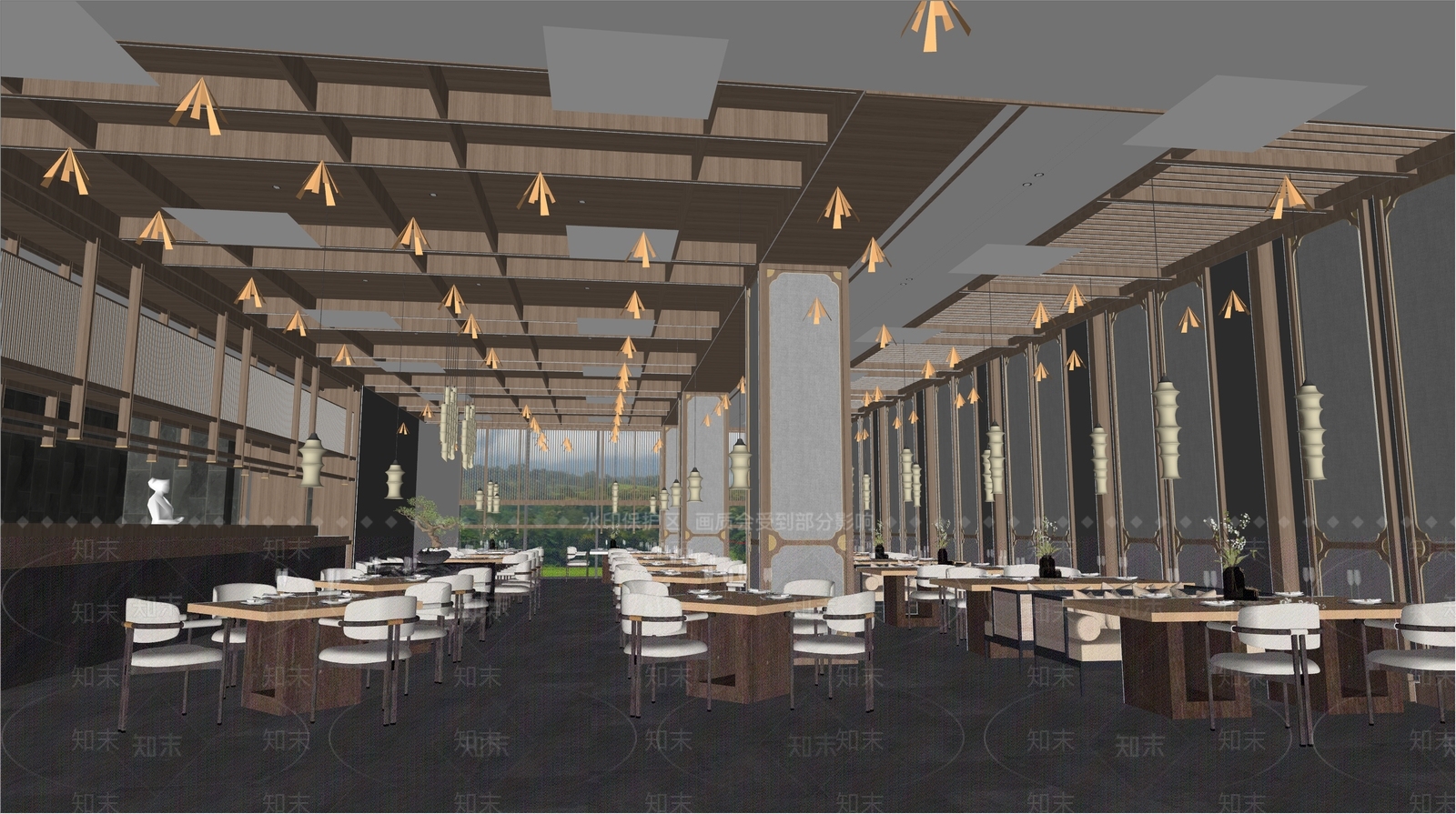 新中式酒店餐厅SU模型下载【ID:1129607884】