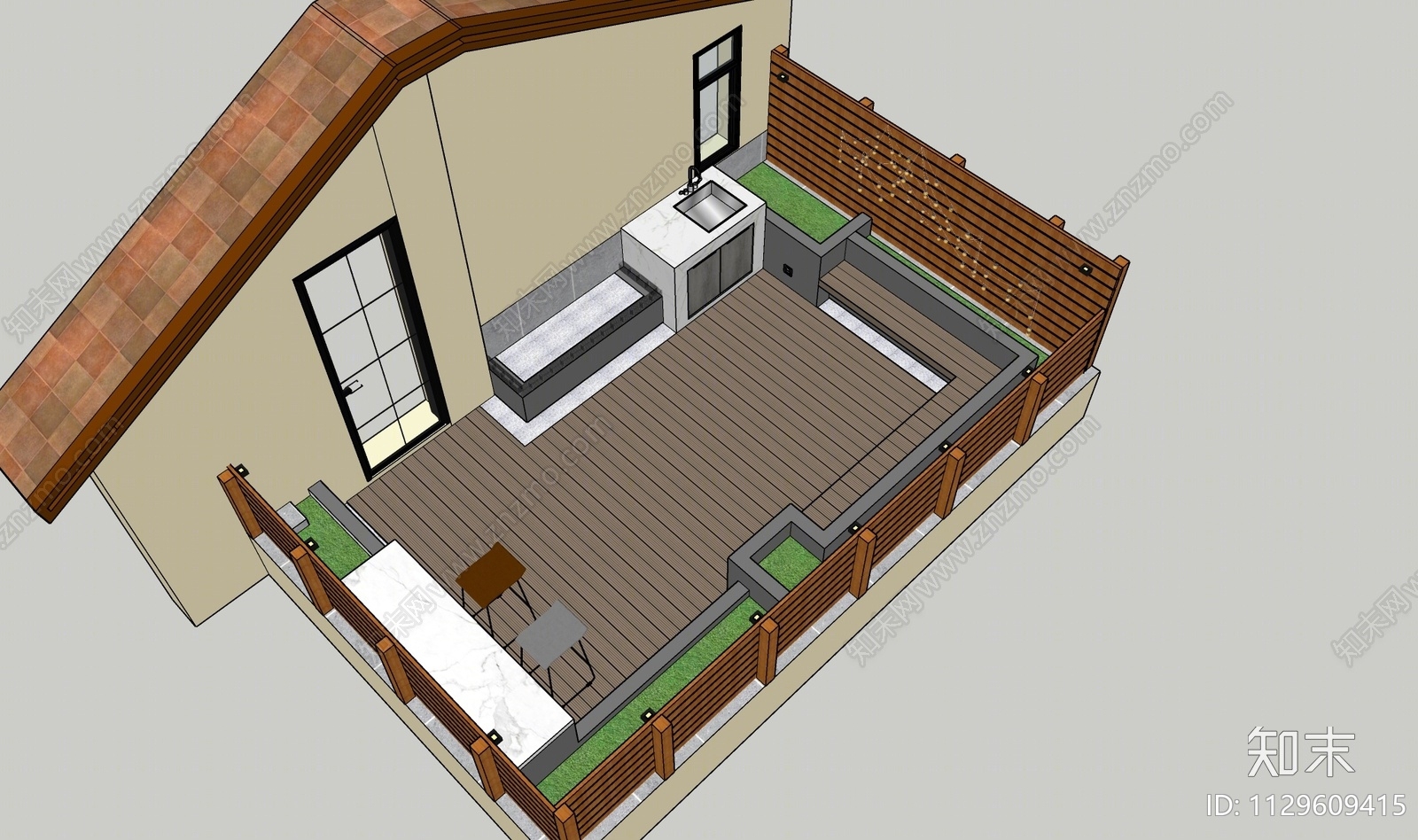 北欧屋顶花园SU模型下载【ID:1129609415】