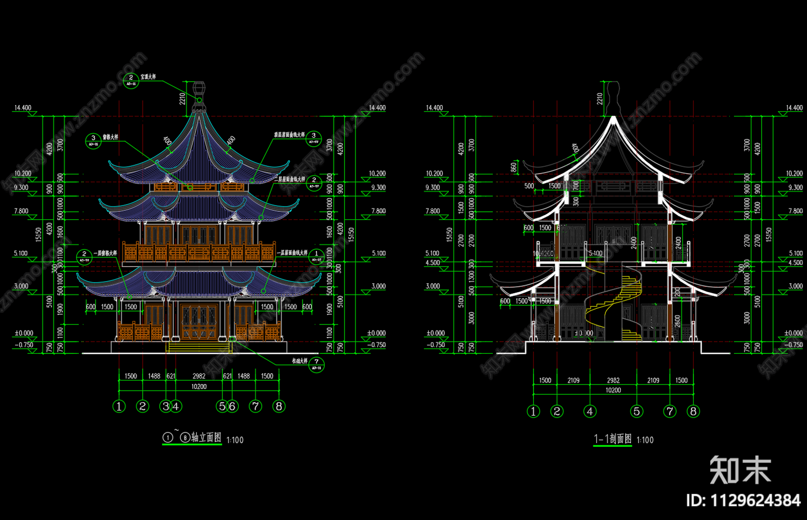 中式古建筑cad施工图下载【ID:1129624384】