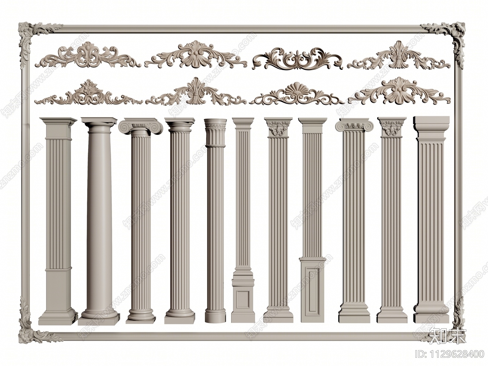 欧式古典罗马柱3D模型下载【ID:1129628400】
