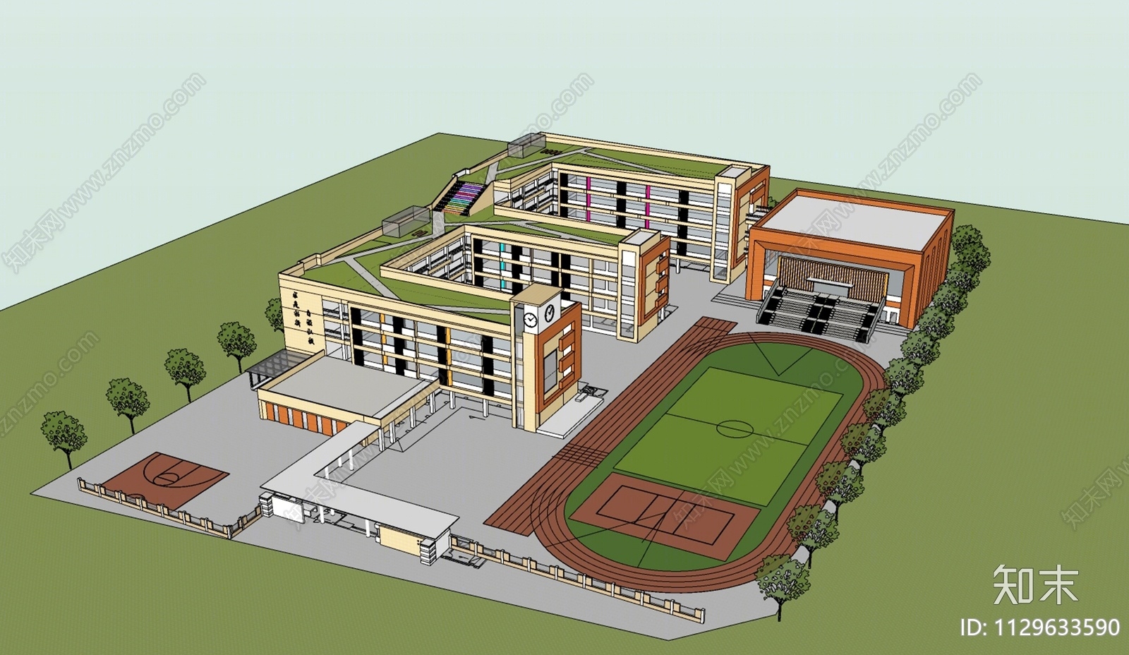 现代风格中小学SU模型下载【ID:1129633590】