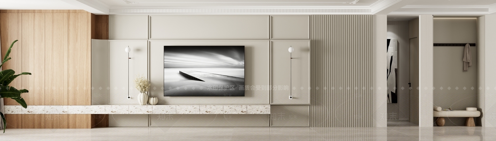 美式电视背景墙3D模型下载【ID:1129640401】