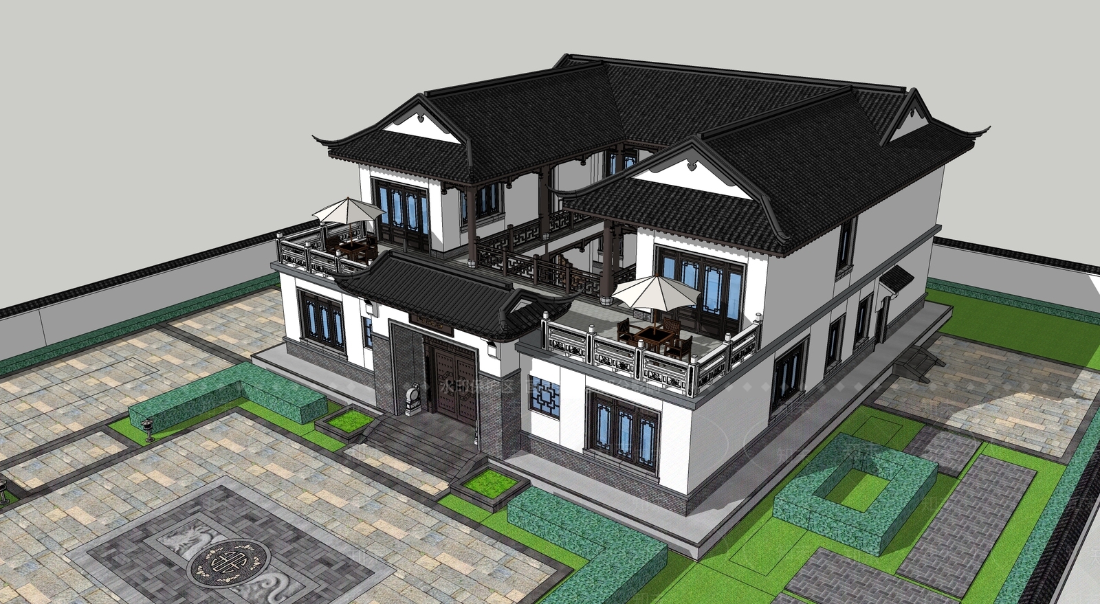 中式四合院SU模型下载【ID:1129640479】