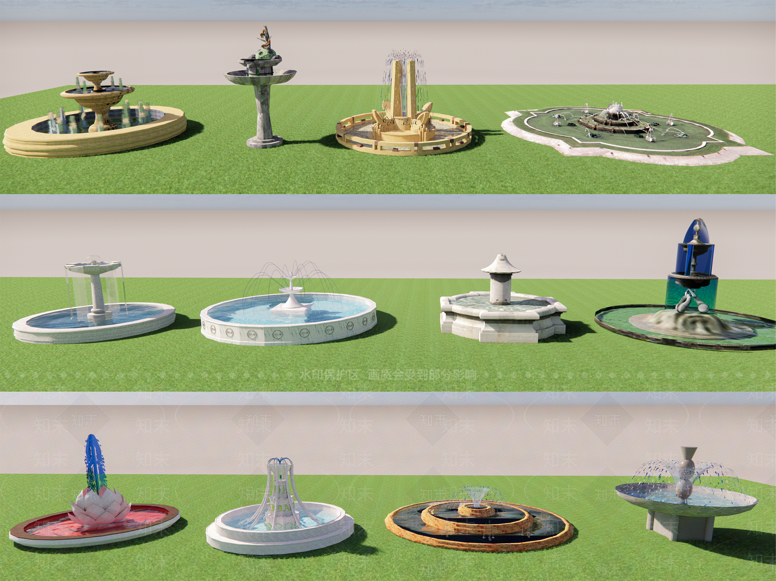 欧式喷泉SU模型下载【ID:1129641525】