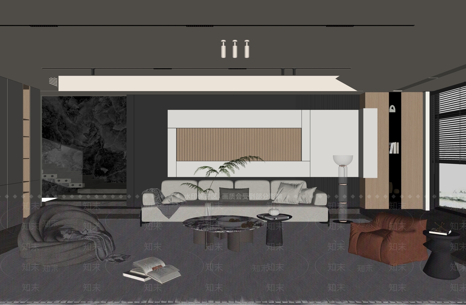 现代别墅客厅SU模型下载【ID:1129641589】