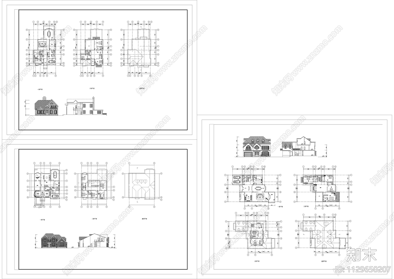 欧式古典别墅建筑cad施工图下载【ID:1129650207】