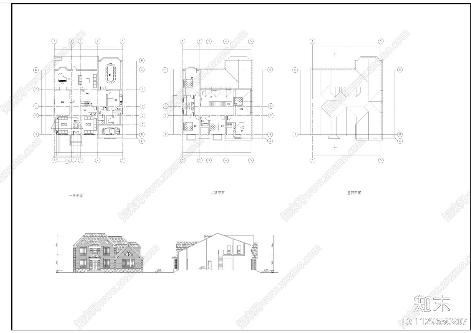 欧式古典别墅建筑cad施工图下载【ID:1129650207】