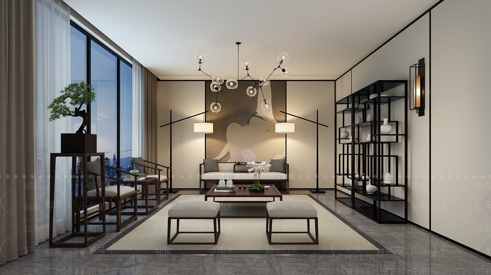 新中式会客厅3D模型下载【ID:1129651209】