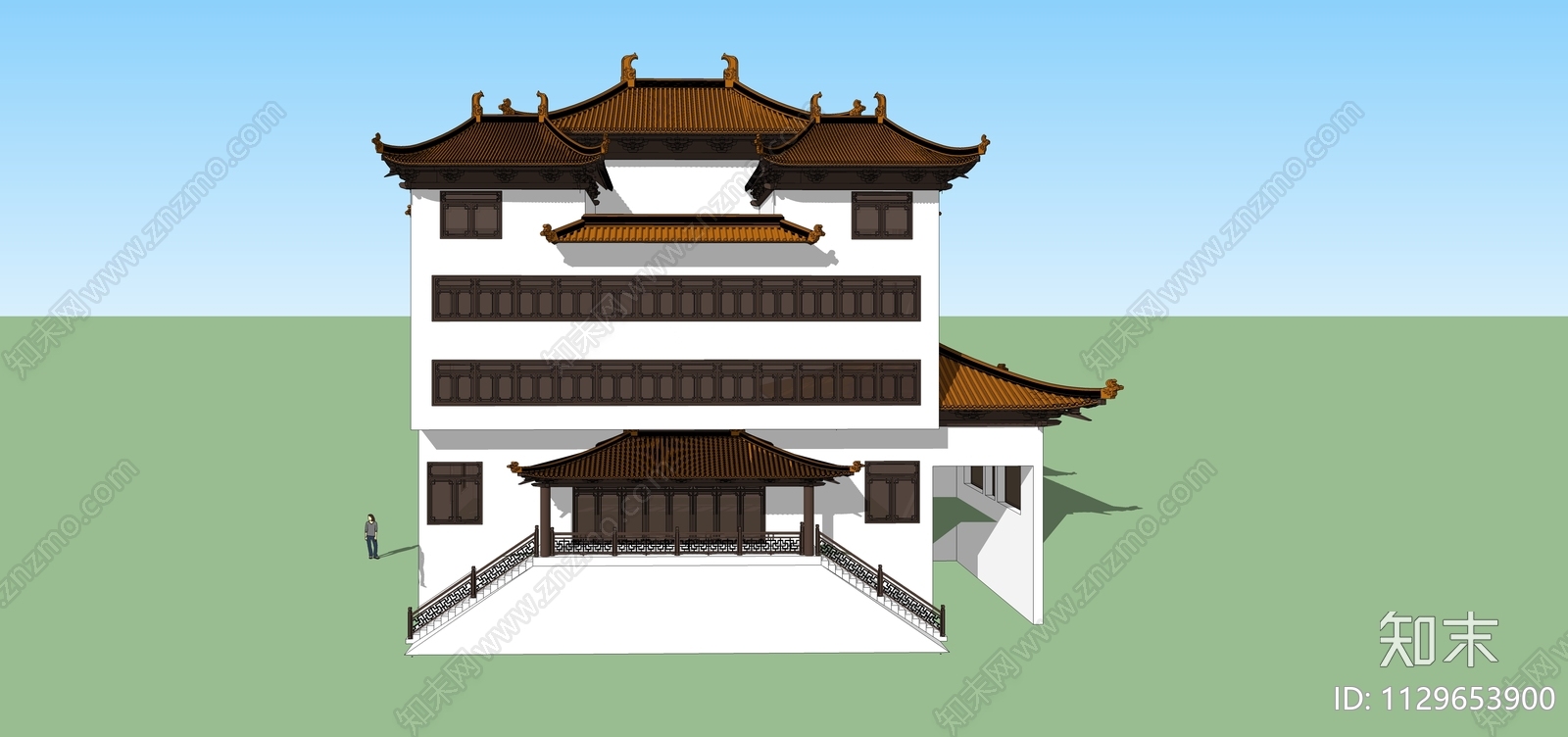 中式寺庙庑殿顶SU模型下载【ID:1129653900】