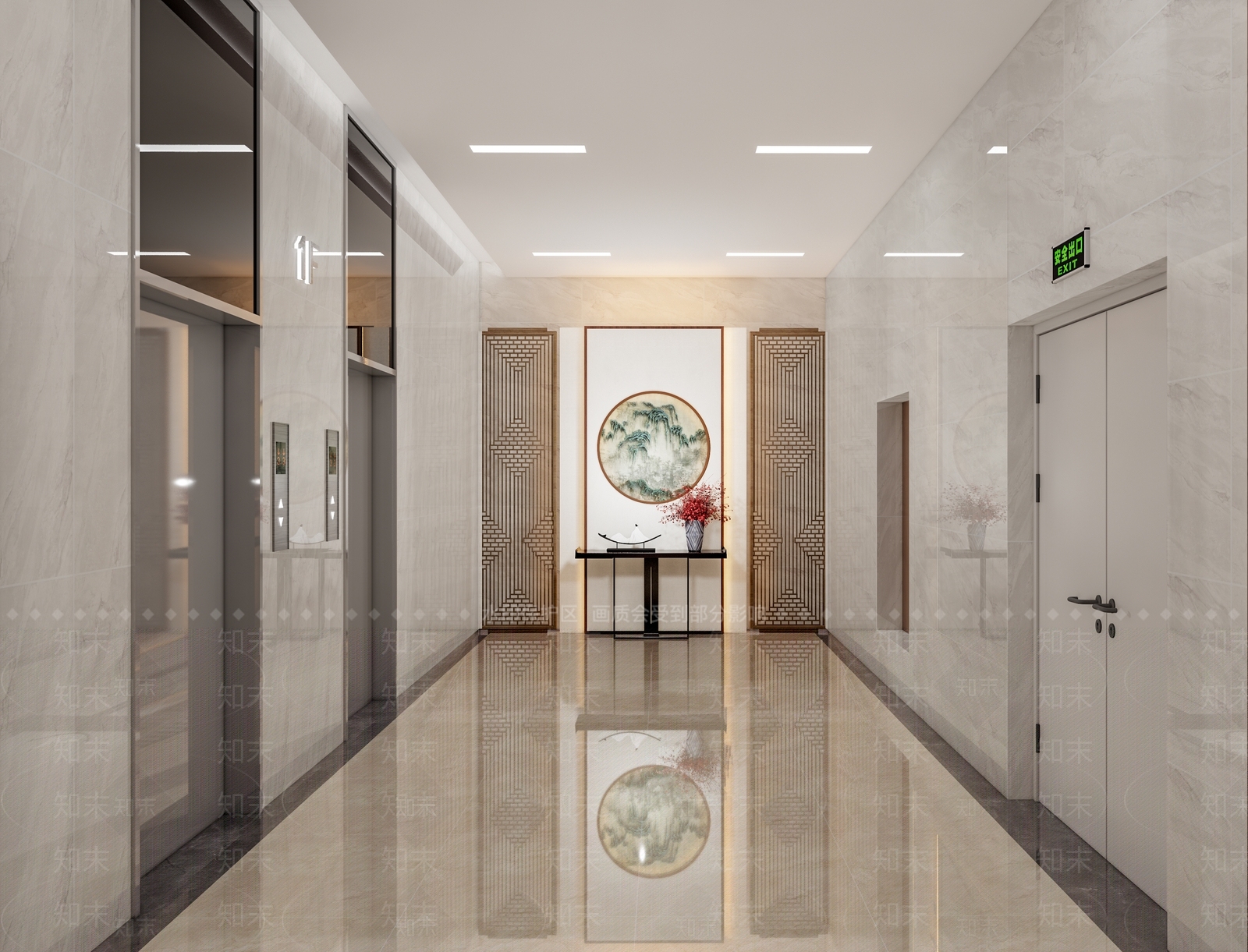 新中式电梯厅SU模型下载【ID:1129663363】