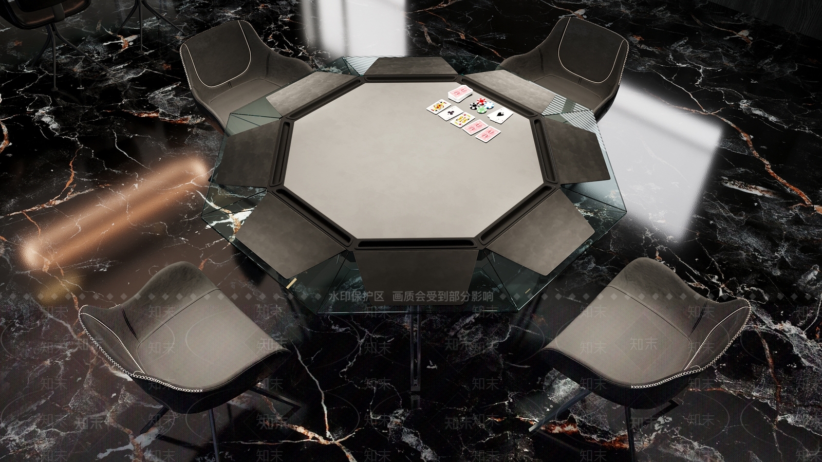 现代玻璃棋牌桌椅3D模型下载【ID:1129665327】