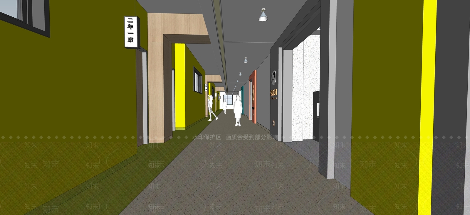 现代小学走廊SU模型下载【ID:1129670012】