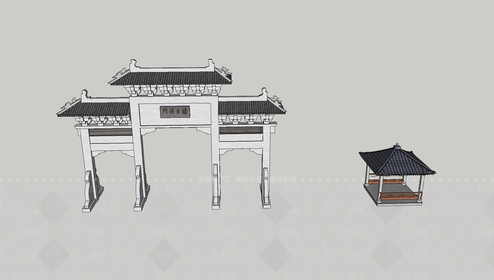 新中式牌坊四角亭SU模型下载【ID:1129671412】
