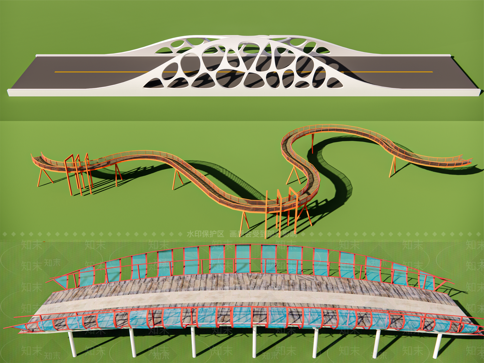 现代人行天桥空中栈道SU模型下载【ID:1129673346】