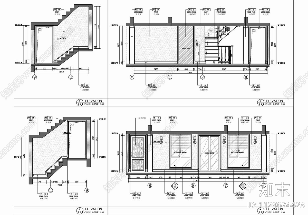 415㎡别墅样板房室内cad施工图下载【ID:1129674423】