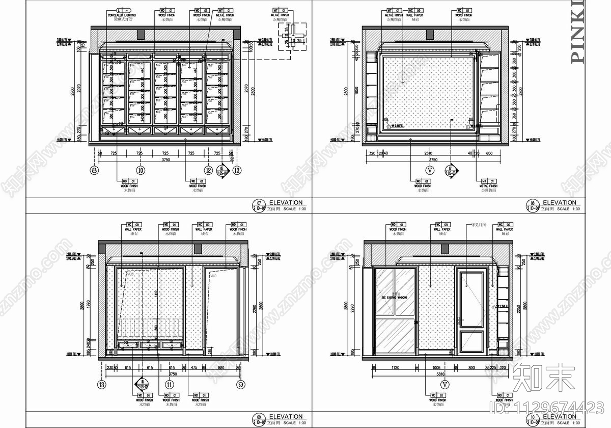 415㎡别墅样板房室内cad施工图下载【ID:1129674423】