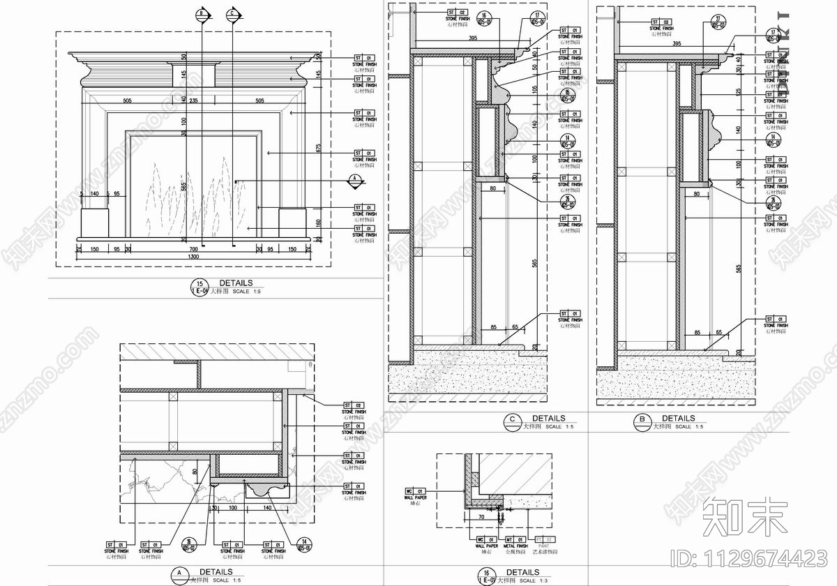 415㎡别墅样板房室内cad施工图下载【ID:1129674423】