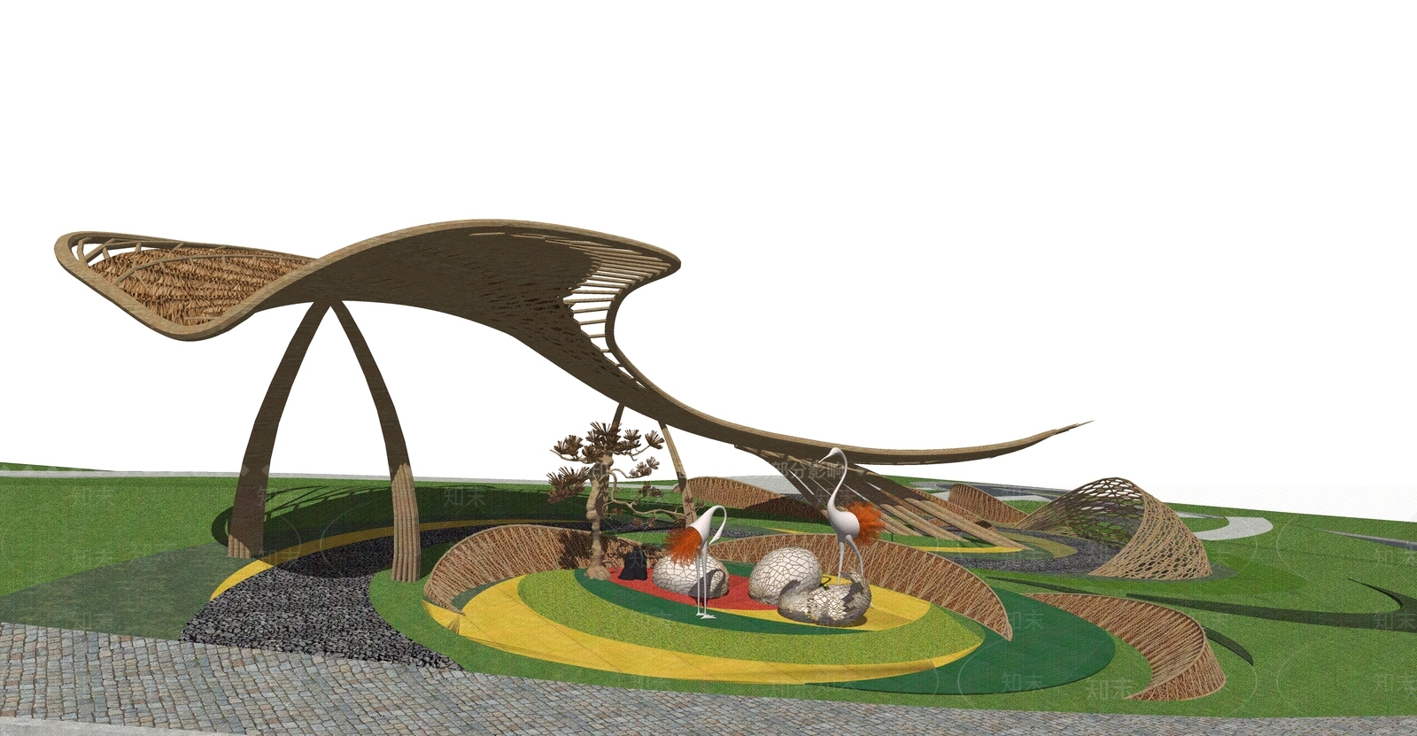 现代景观廊架3D模型下载【ID:1129679205】
