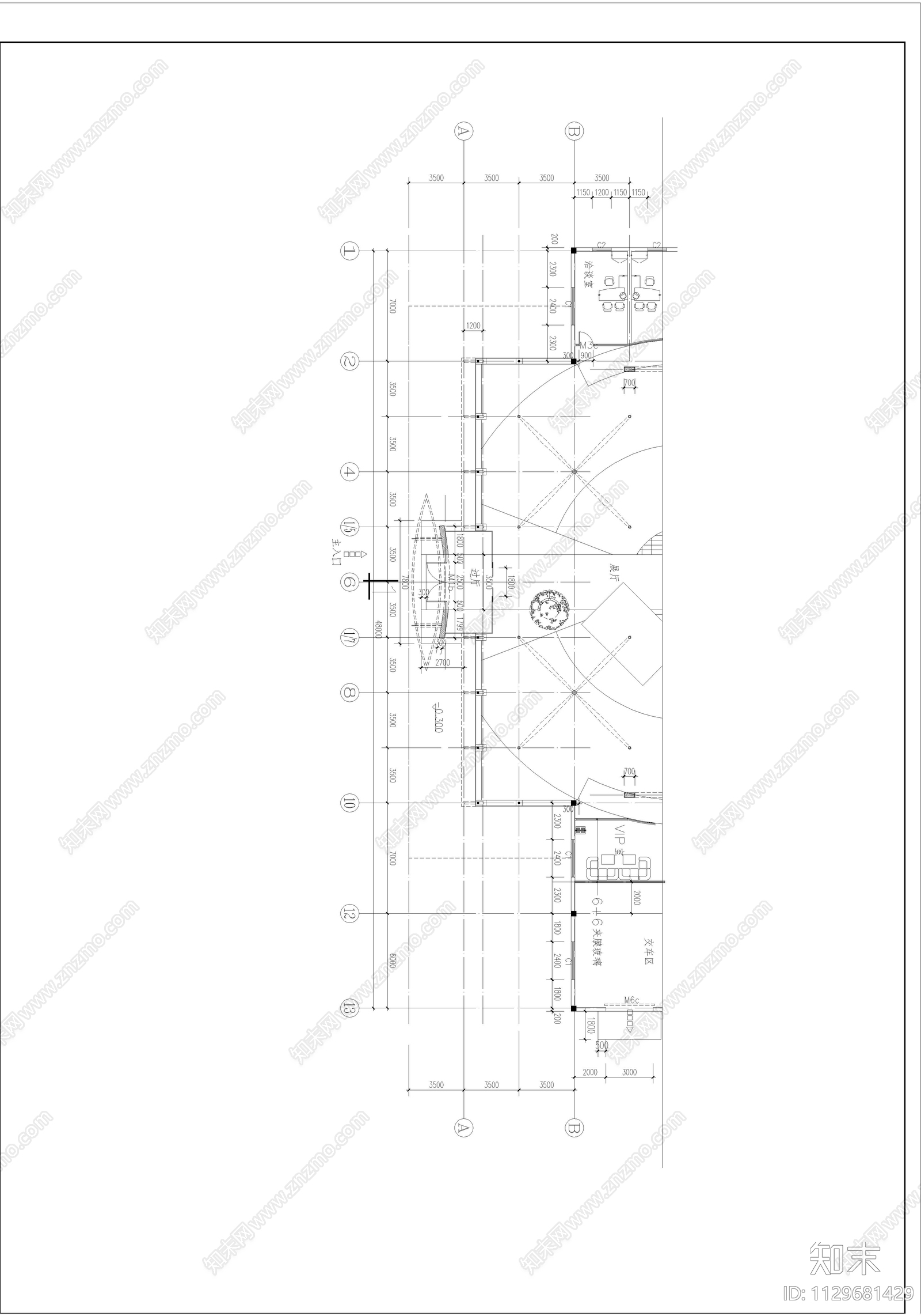 一汽大众汽车特许销售商展示厅cad施工图下载【ID:1129681429】