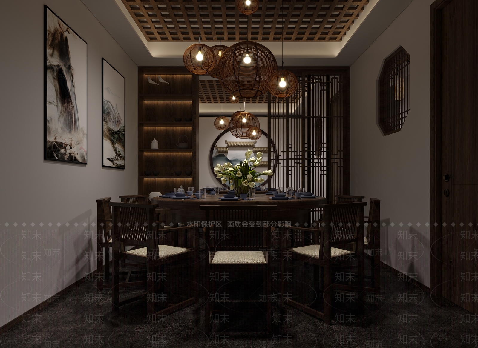 中式中餐厅包间3D模型下载【ID:1129682395】