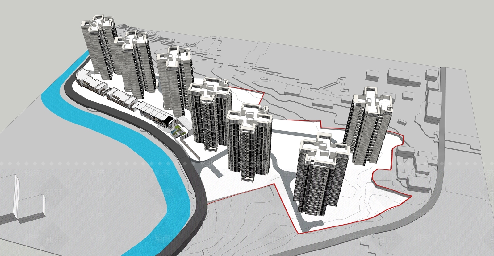 现代小区建筑SU模型下载【ID:1129683935】