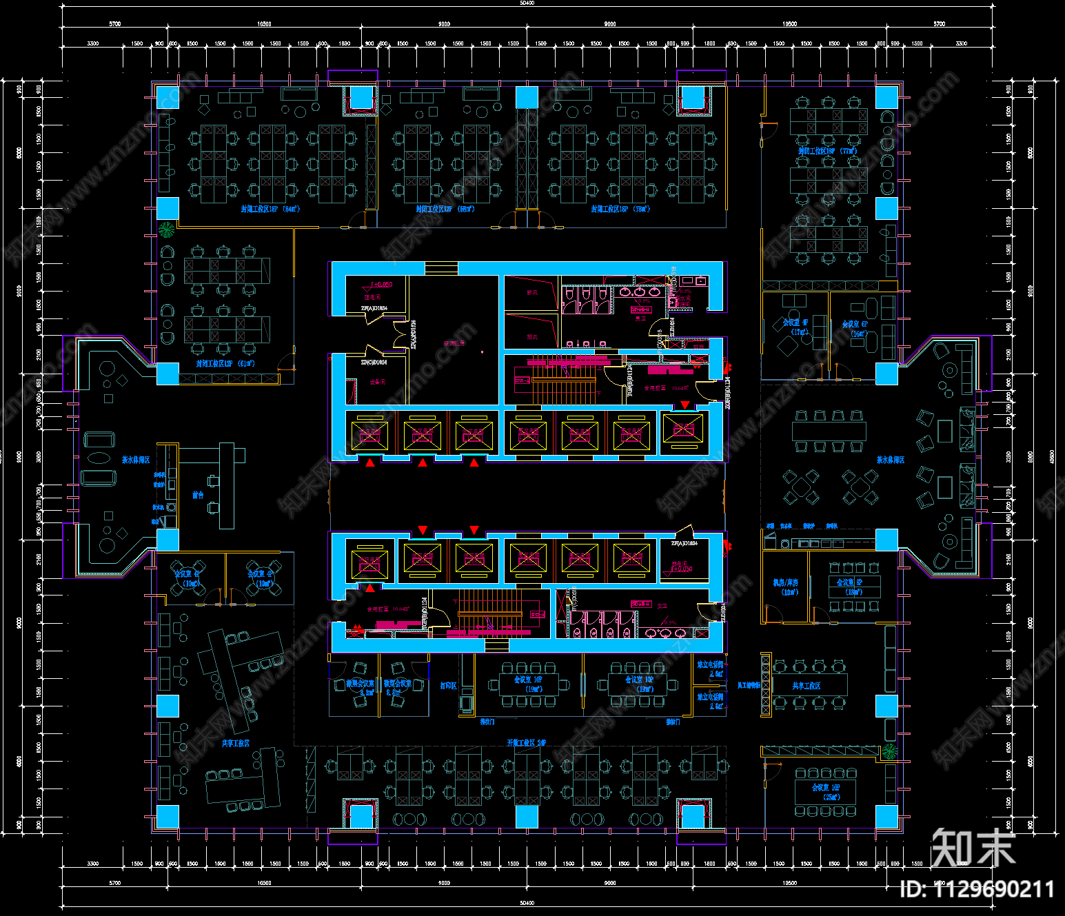 现代风格办公室cad施工图下载【ID:1129690211】