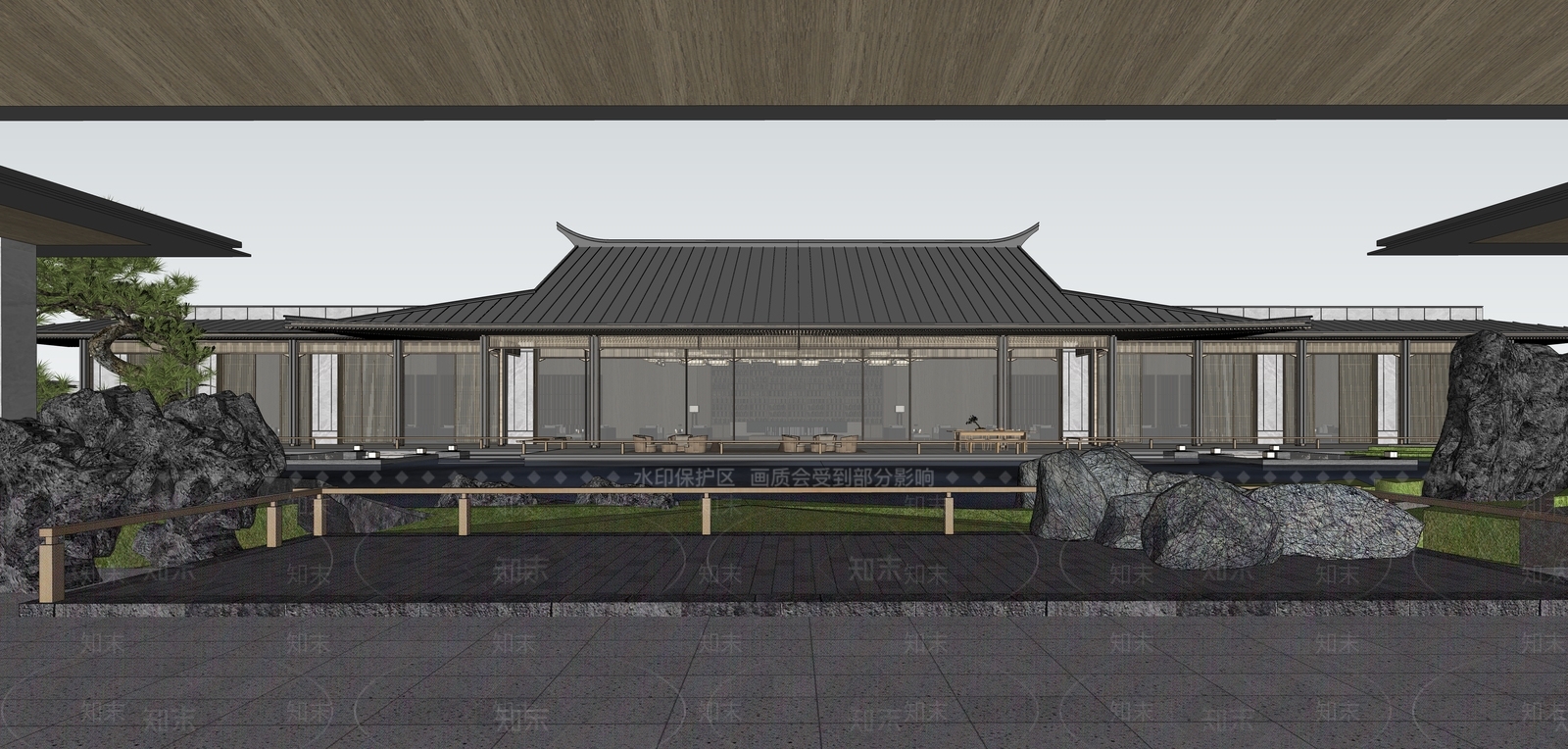 新中式售楼处建筑SU模型下载【ID:1129690692】