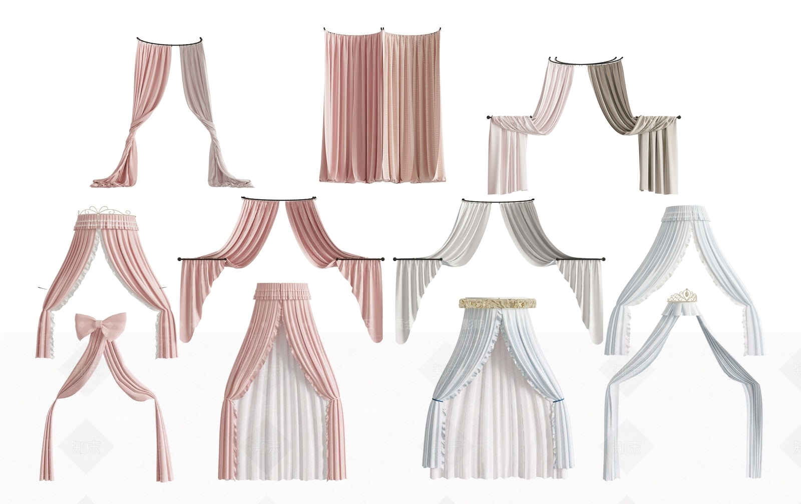 简欧床头帷幔3D模型下载【ID:1129691373】